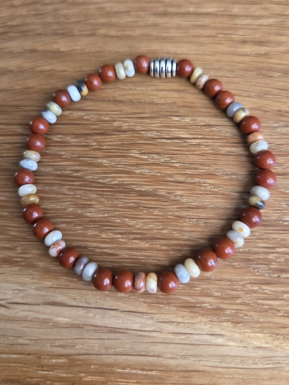 Red Jasper & Crazy Lace Agate Petite Beaded Stretch Bracelet | Handmade